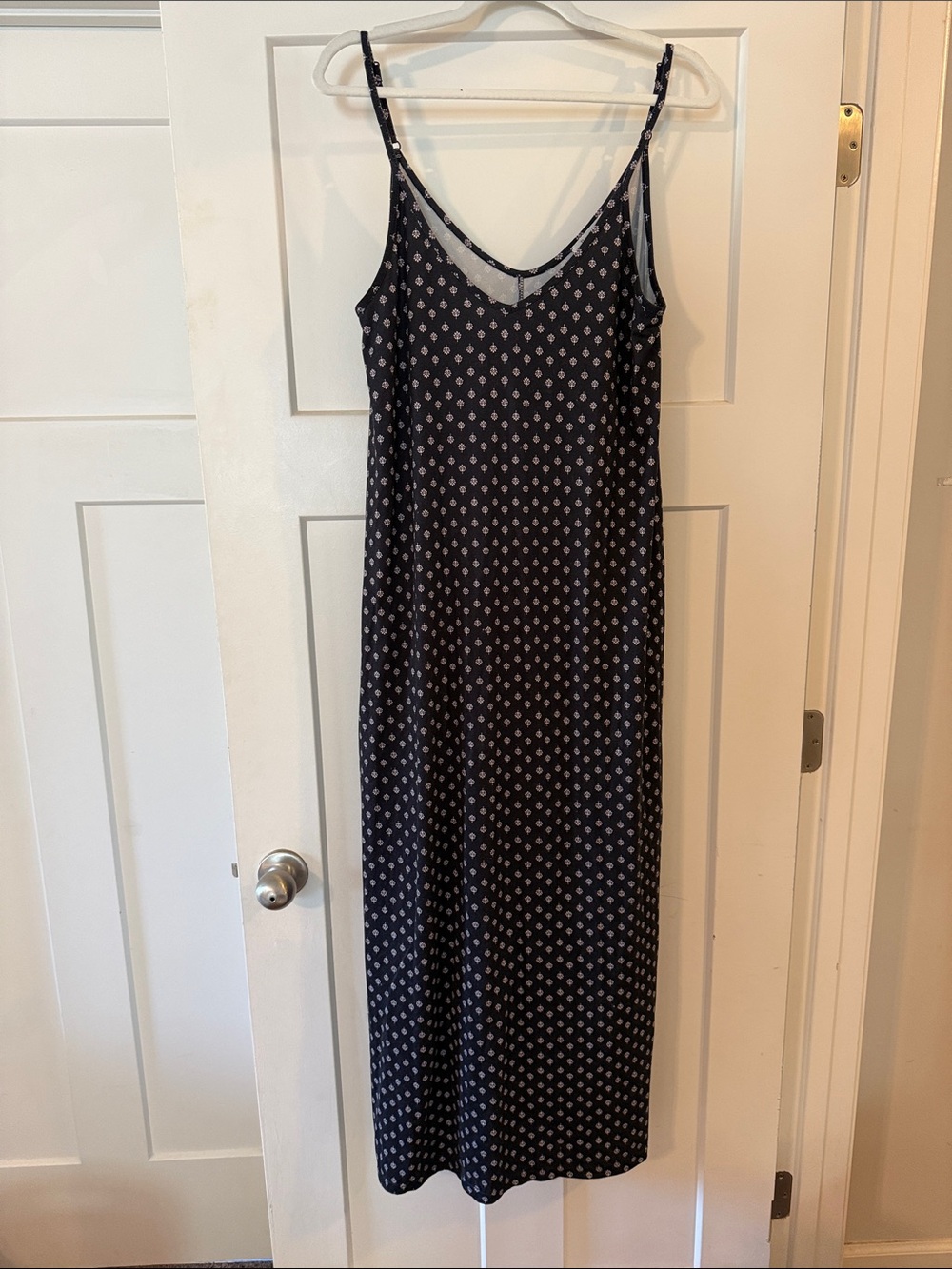 Navy Slip Dress with Small White Floral Print